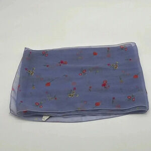 Blue Purple Floral Design 100% Silk Scarf 10x62" Long Vintage R&K Silk